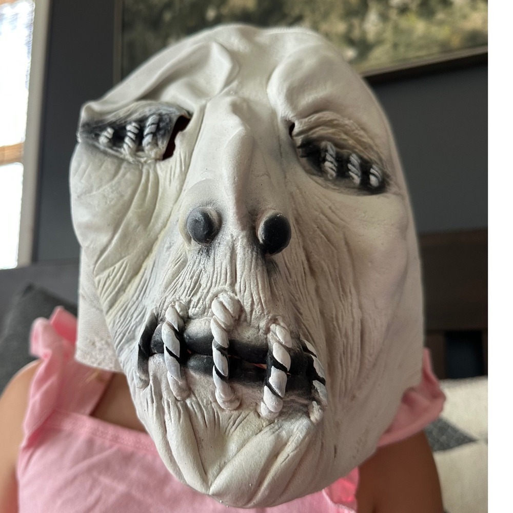 Vintage Rubber Latex Halloween Mask Stitched Eyes Mouth White Ghoul Mummy